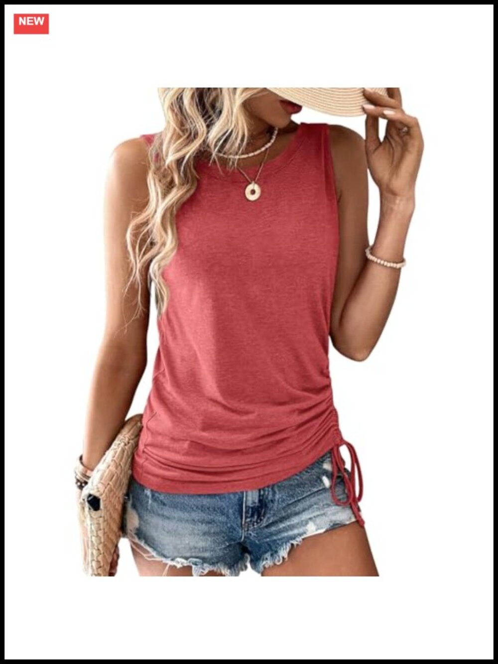 Women's Summer Tank Top Sleeveless Drawstring Loose Fit Casual